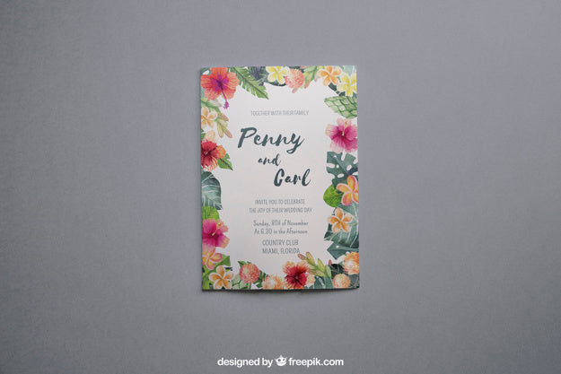 Free Floral Wedding Invitation Mockup Psd