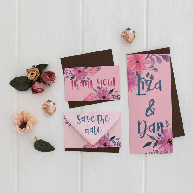 Free Floral Wedding Invitation Mockup Watercolor Psd