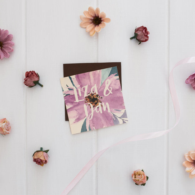 Free Floral Wedding Invitation Square Mockup Watercolor Psd