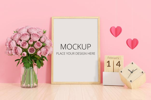 Free Flower In Vase With Frame Mockup Psd