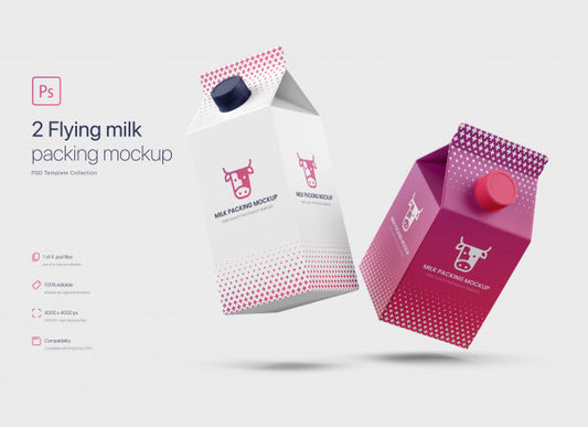 Free Flying Milk Carton Packing Mockup Psd
