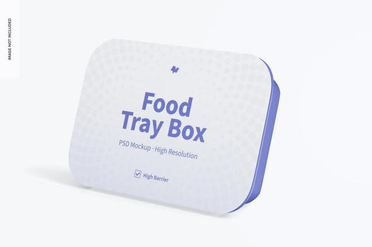 Free Food Tray Box With Label Mockup, Leaned Psd