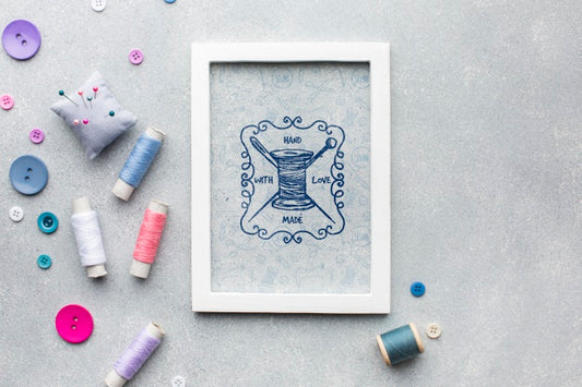 Free Frame Mock-Up With Sewing Thread Psd