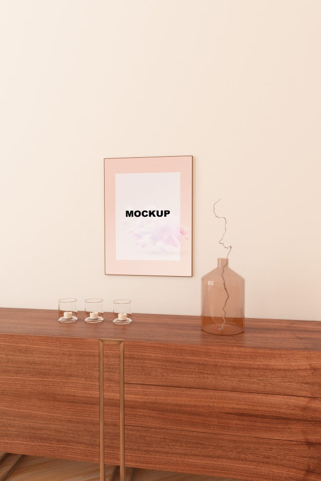 Free Frame Mockup Above Cupboard Psd