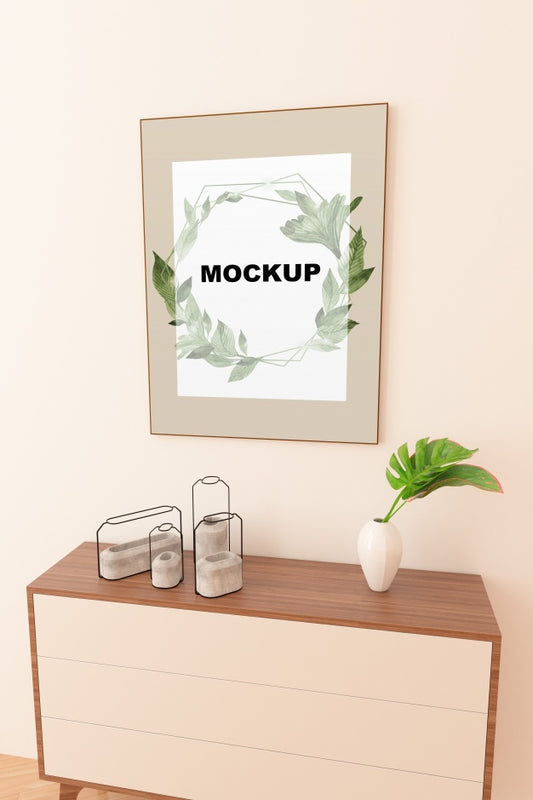 Free Frame Mockup Above Cupboard Psd