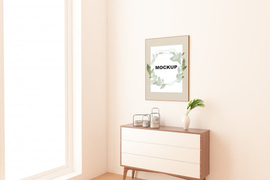 Free Frame Mockup Above Cupboard Psd