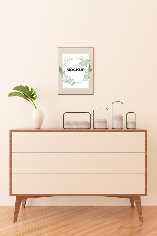 Free Frame Mockup Above Cupboard Psd