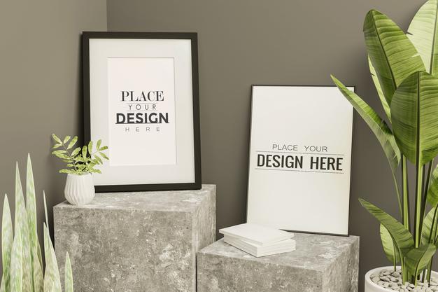 Free Frame Mockup In Living Room Interior Psd