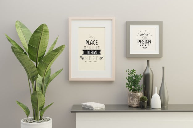 Free Frame Mockup In Living Room Interior Psd