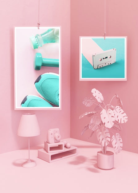 Free Frame Mockup In Pink Pop Style Psd