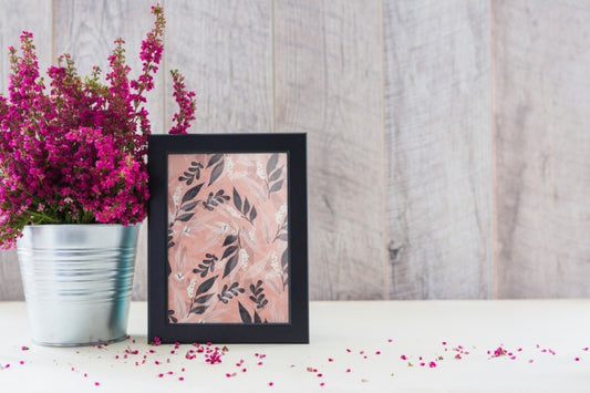 Free Frame Mockup Next To Plants Psd