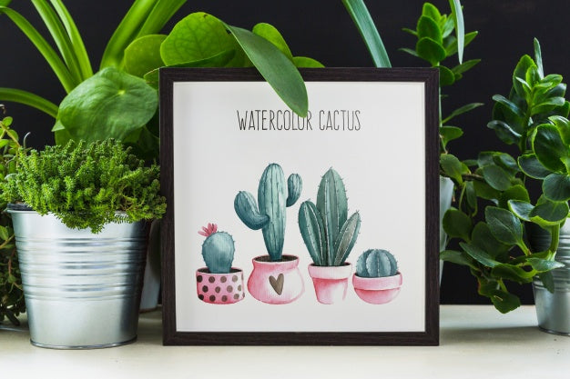 Free Frame Mockup Next To Plants Psd