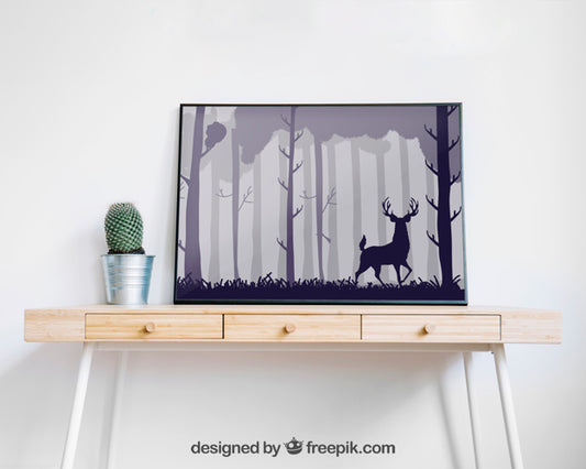 Free Frame Mockup on a Home Office Desk