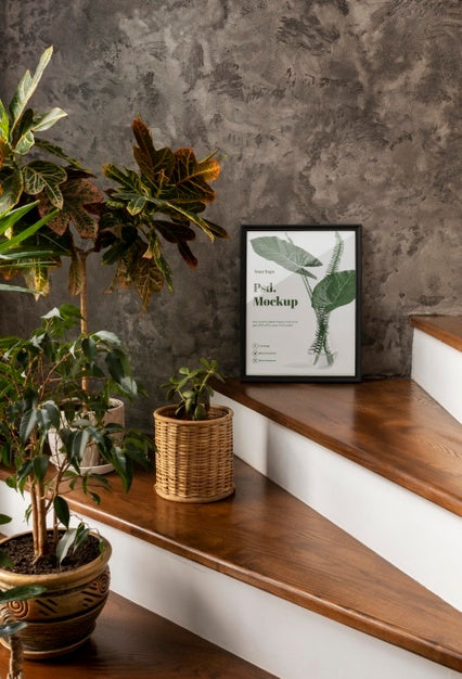 Free Frame Mockup Surrounded By Plants Psd