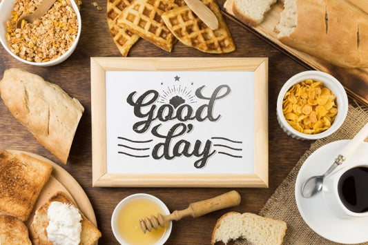 Free Frame Mockup With Breakfast Concept Psd