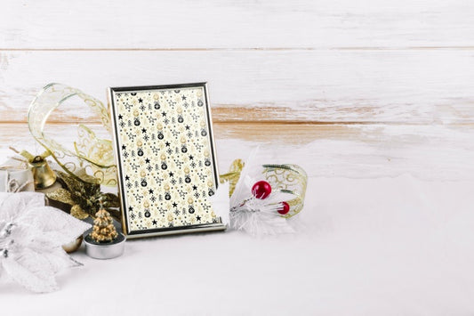 Free Frame Mockup With Christmas Elements Psd