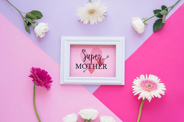 Free Frame Mockup With Flat Lay Mothers Day Composition Psd