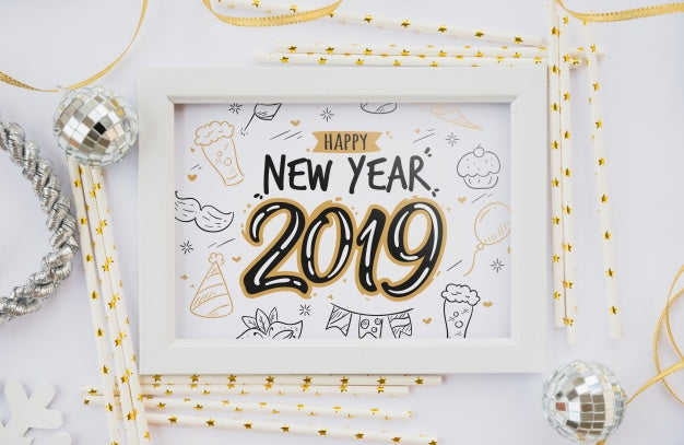 Free Frame Mockup With New Year Decoration Psd