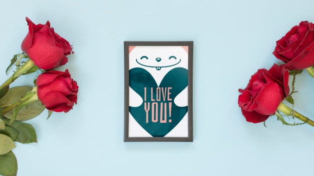 Free Frame Mockup With Roses For Valentines Day Psd