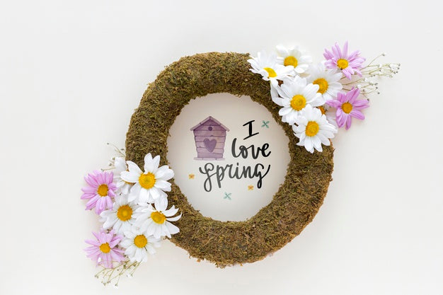 Free Frame Mockup With Spring Flowers Psd