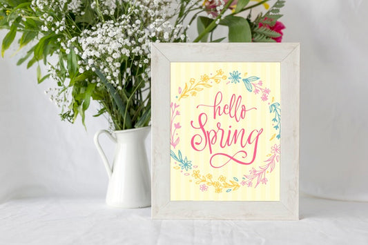 Free Frame Mockup With Spring Flowers Psd