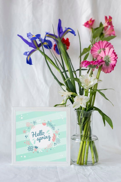 Free Frame Mockup With Spring Flowers Psd