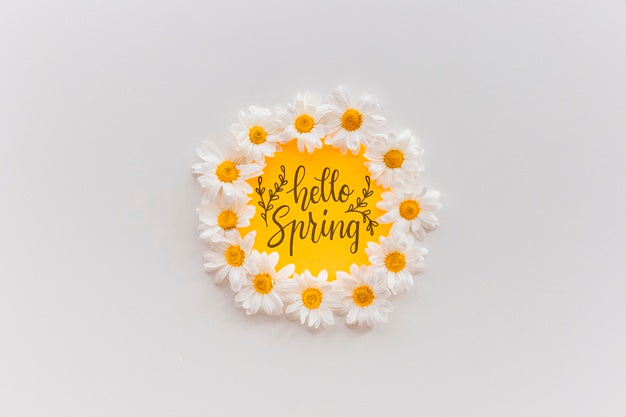 Free Frame Mockup With Spring Flowers Psd