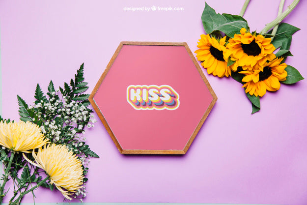 Free Frame Mockup With Sunflowers Psd