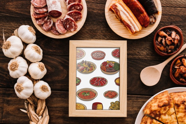 Free Frame Mockup With Traditional Spanish Food Psd