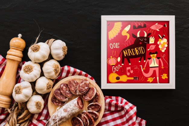 Free Frame Mockup With Traditional Spanish Food Psd