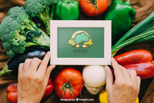 Free Frame Mockup With Vegetable Designs Psd