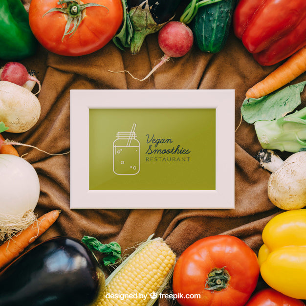 Free Frame Mockup With Vegetable Designs Psd