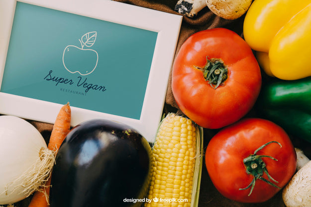 Free Frame Mockup With Vegetable Designs Psd