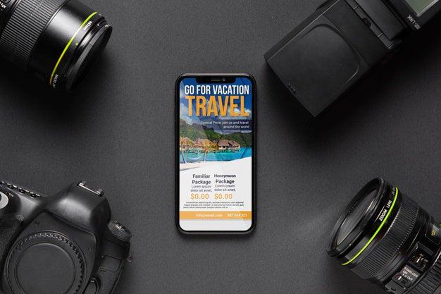 Free Frame Of Cameras With Phone On Middle Psd