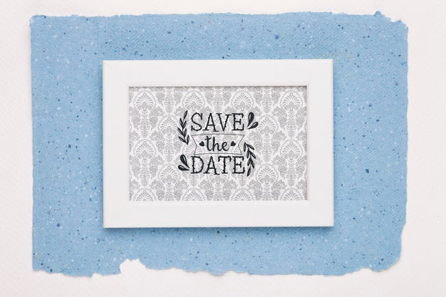 Free Frame On Dark Blue Background Save The Date Mock-Up Psd