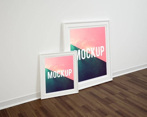 Free Frames On Wooden Floor Mock Up Psd