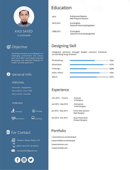 Free Cool Resume Template with User Image in Photoshop (PSD) Format