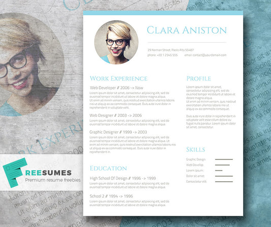 Free Professional Photo CV Resume Template in Minimal Style in Microsoft Word (DOC) Format