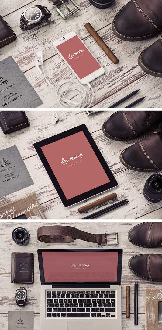 Free Stationery Device Mockups with Accessories