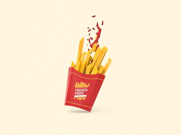 Free French Fries Packaging Mockup Psd