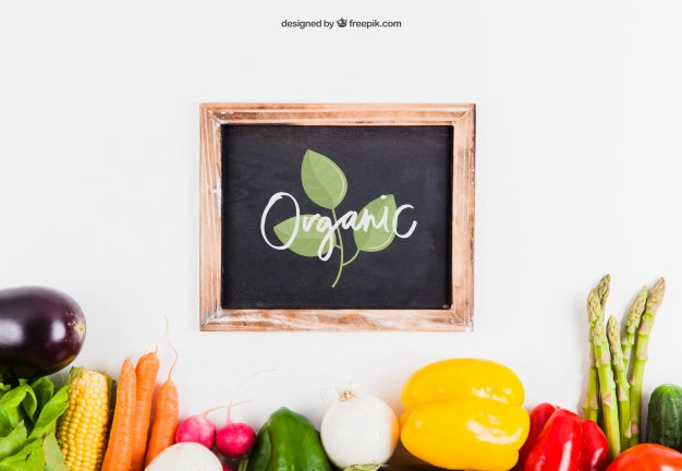 Free Fresh Healthy Food Mockup With Slate Psd