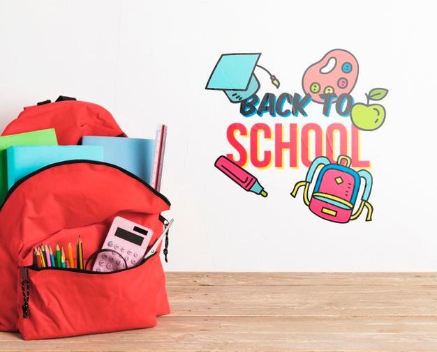 Free Front View Backpack With School Supplies Psd