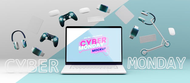 Free Front View Cyber Monday Sale Arrangement Mock-Up Psd