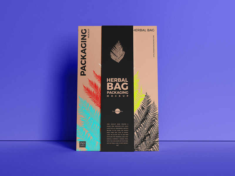 Free Front View Herbal Bag Packaging Mockup