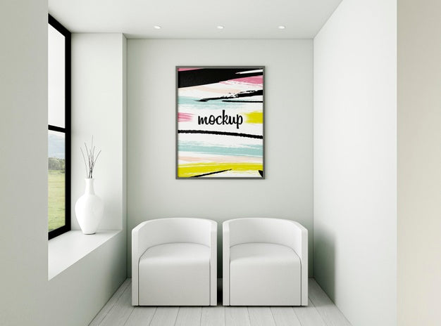 Free Front View Minimalist Interior Assortment With Frame Mock-Up Psd