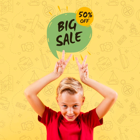 Free Front View Of Child Making Peace Signs With Big Sale Psd