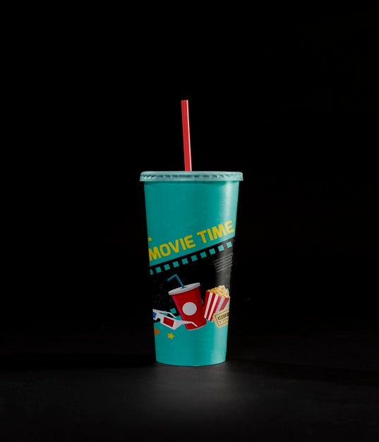 Free Front View Of Cinema Cup With Straw Psd