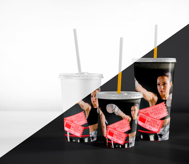 Free Front View Of Cinema Cups With Straws Psd