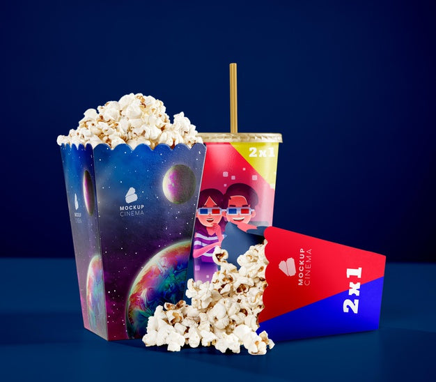 Free Front View Of Cinema Popcorn In Cups Psd
