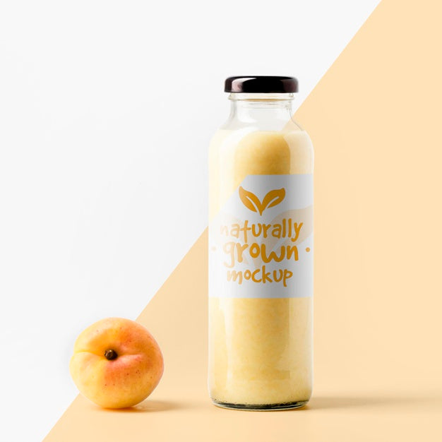 Free Front View Of Clear Juice Bottle With Peach And Cap Psd